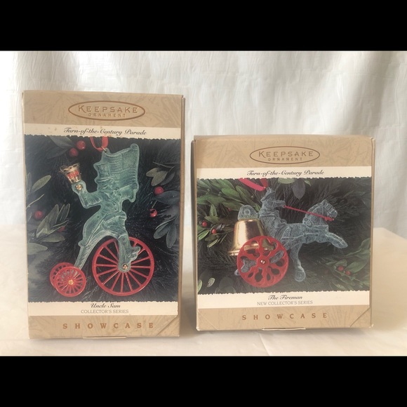 Hallmark Turn of Century die cast toy brass bell ornaments Uncle Sam and Fireman - Picture 2 of 10